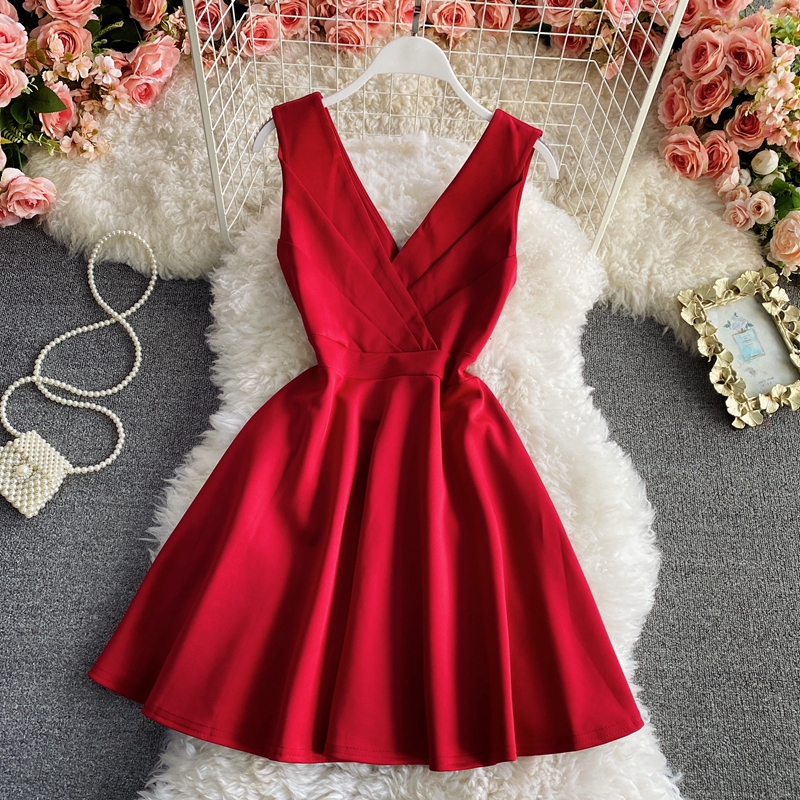 Evening Dress New Elegant Slimming Small V-neck Dress Sleeveless Socialite Dress Host Short Dress - Image 2