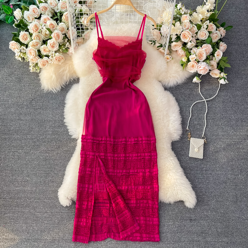 Beach Dress Women's Sanya Seaside Vacation Super Fairy French Strap Dress Summer Socialite Temperament Sheath Long Dress