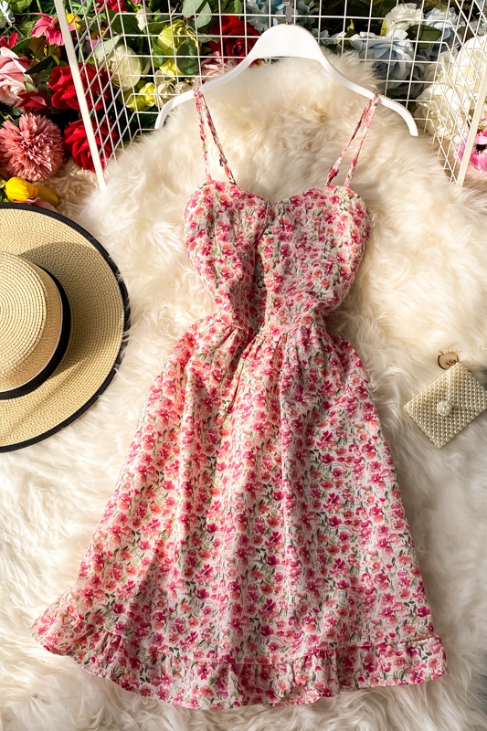 Summer New Elegant French Hipster Style High Waist Girl Floral Strapless Suspender Dress Ruffled Dress - Image 7