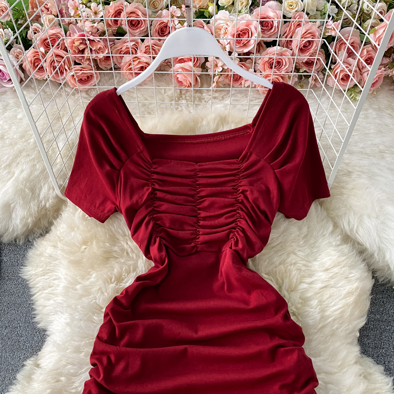 Nightclub low-cut, tight-fitting, light-cooked style, hip mermaid skirt, scheming clavicle ruffled waist dress, short sleeves - Image 5