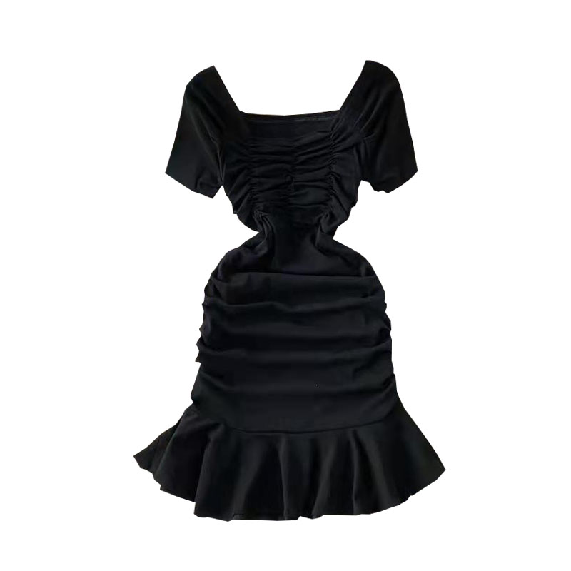 Nightclub low-cut, tight-fitting, light-cooked style, hip mermaid skirt, scheming clavicle ruffled waist dress, short sleeves - Image 6