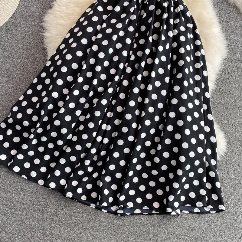 Polka dot long skirt female retro Hepburn style big swing waist slim slimming doll collar sleeveless dress summer - Image 4