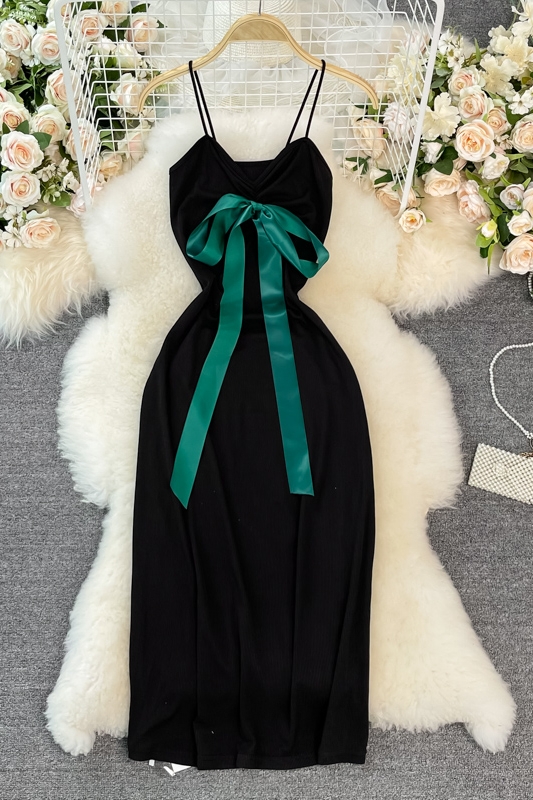 French Style Vintage Bow Suspender Dress for Women Summer New Elegant Graceful Slim Fit Slimming Sheath Dress - Image 7
