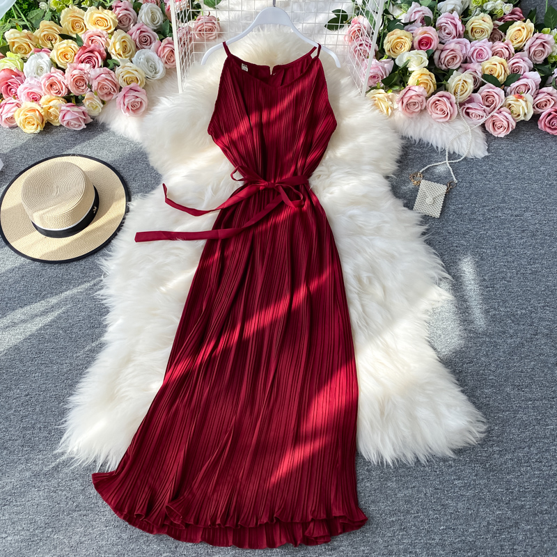 Sexy backless strap pleated dress female summer new overpressure fairy beach dress long holiday by the sea - Image 5