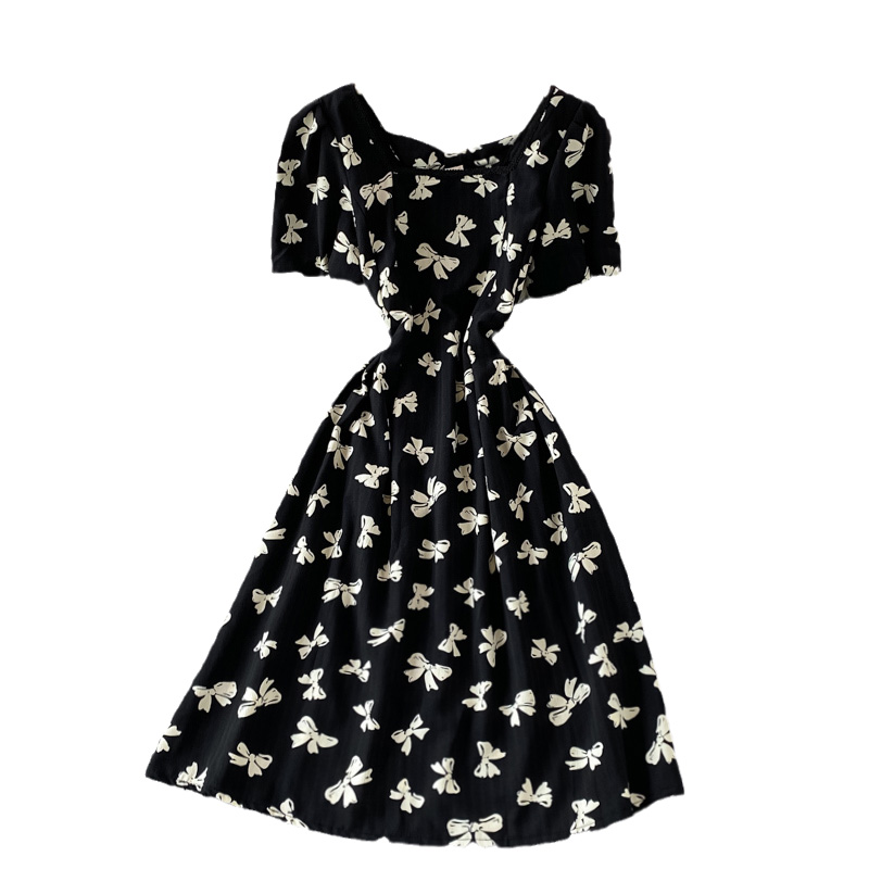 French Style Puff Sleeve Waist Dress Summer New Gentle Retro Square Collar Temperament Fairy Skirt Short Sleeve - Image 6