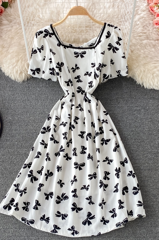French Style Puff Sleeve Waist Dress Summer New Gentle Retro Square Collar Temperament Fairy Skirt Short Sleeve - Image 7