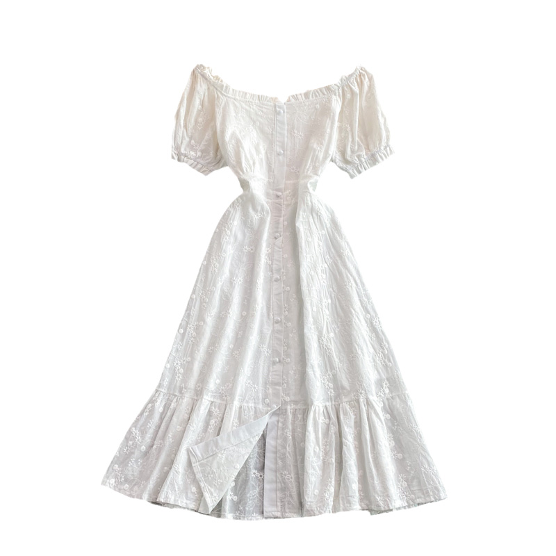 French Style Tea Dress Puff Sleeve White First Love Gentle Temperament High Waist Waist Slimming Flounce Dress Short Sleeve - Image 6
