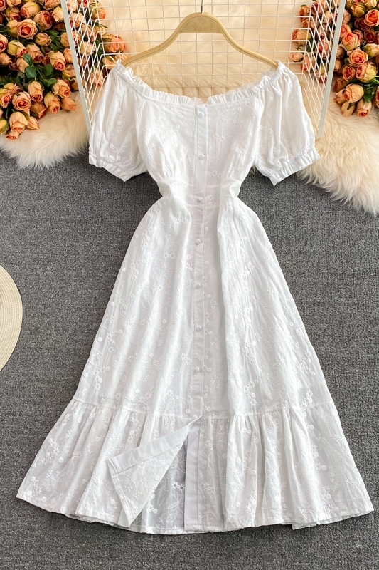 French Style Tea Dress Puff Sleeve White First Love Gentle Temperament High Waist Waist Slimming Flounce Dress Short Sleeve - Image 7