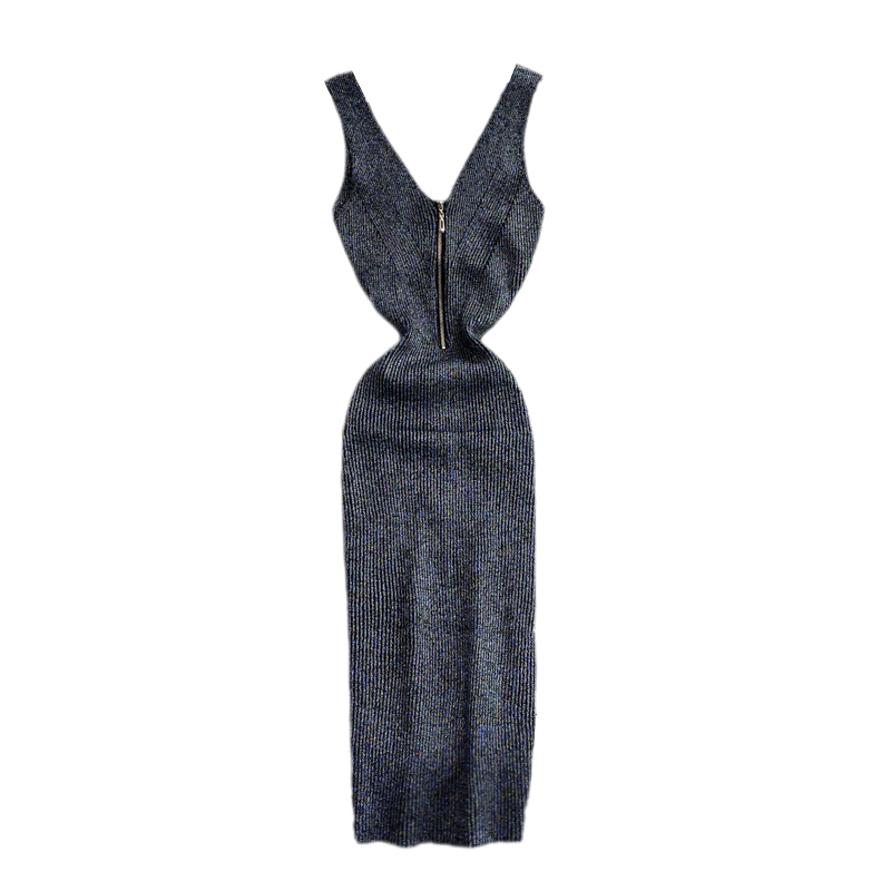 Summer New Goddess Temperament Scheming V-neck Waist Stretch Fil-Lumiere Weave Dress Graceful Vest Skirt - Image 6