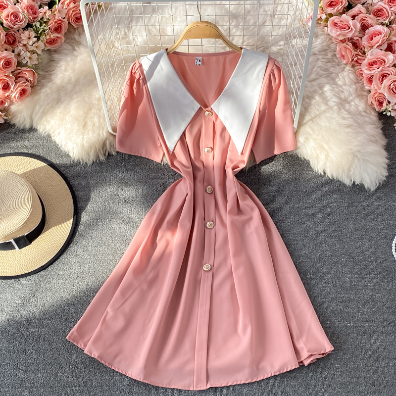 Summer New French Style Gentle Doll Collar Dress Tight Waist Graceful Puff Sleeve A- line Skirt Short Skirt - Image 2