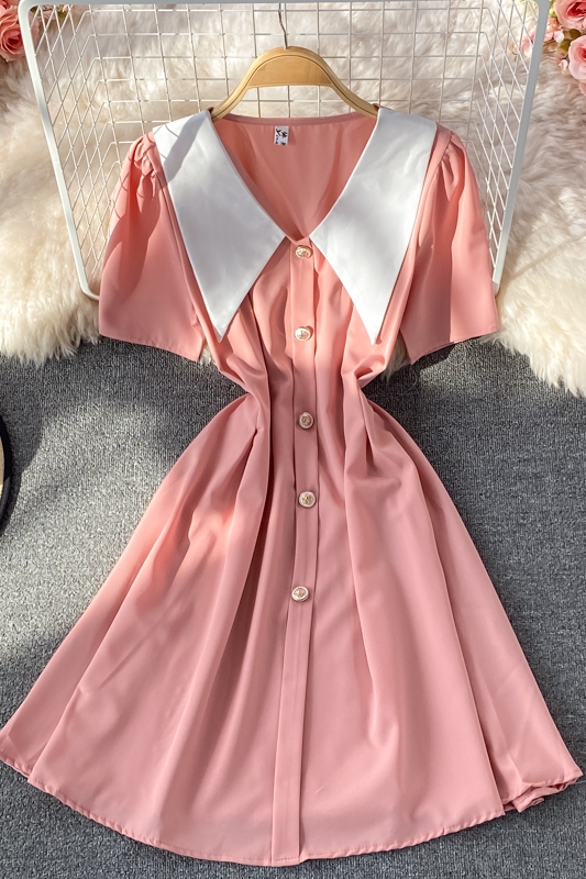 Summer New French Style Gentle Doll Collar Dress Tight Waist Graceful Puff Sleeve A- line Skirt Short Skirt - Image 7