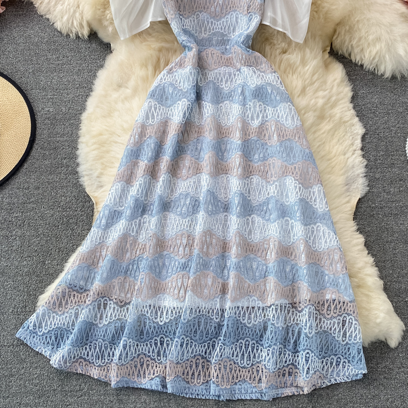 Summer New Tea Break French First Love Sweet Gentle Fresh Fairy Square Collar Puff Sleeve Lace Dress - Image 4