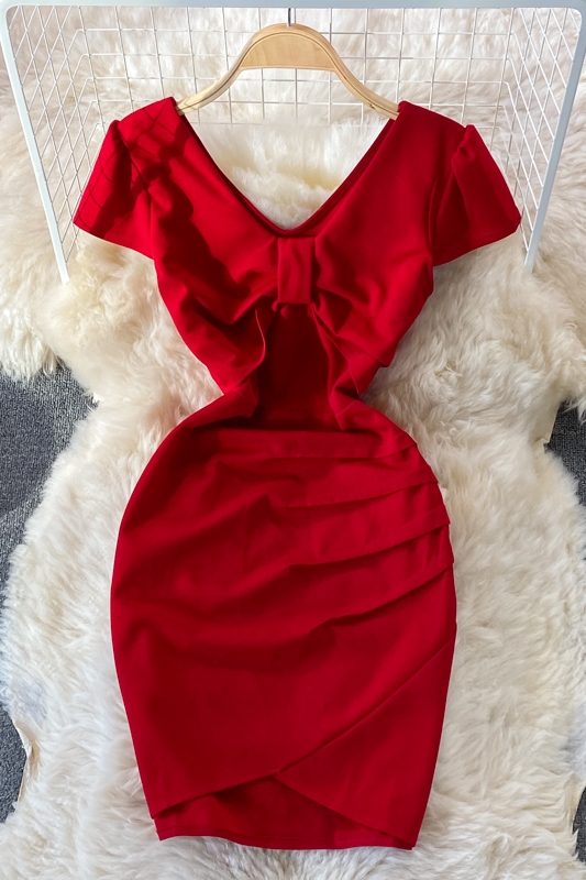 Slim-Fit Short-Sleeved V-neck Sexy Dress Short-Sleeved Summer New Small Ruffle Hip Short Skirt - Image 7