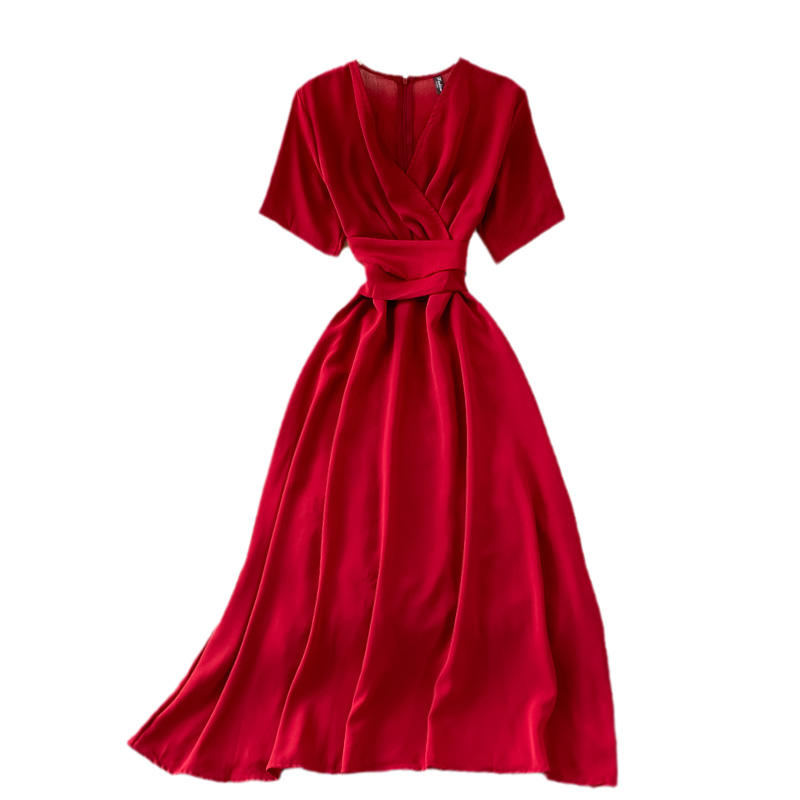summer French retro bellflower skirt super fairy v-neck waist slimming dress elegant temperament large swing dress - Image 6