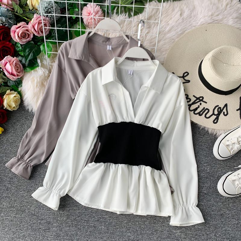 In the autumn of the new v-neck shirt joker temperament show thin waist western style jacket long sleeve - Image 2