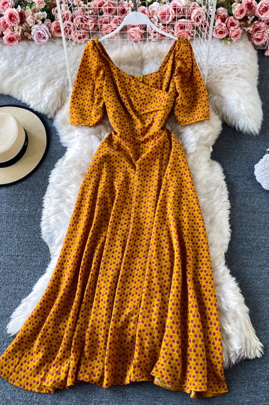 V-neck High Waist Backless Floral Chiffon Dress Short Sleeve Summer New Waist Slimming Graceful Long Expansion Skirt - Image 7