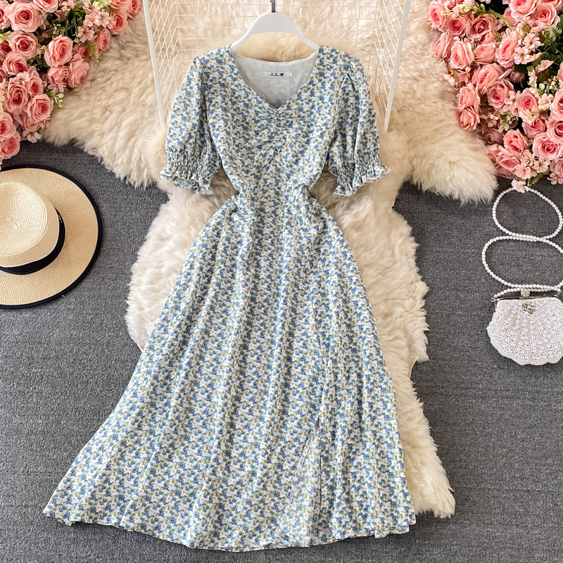 Floral chiffon dress in the summer of the new love to receive a word skirt waist super sweet fairy in the dress - Image 4