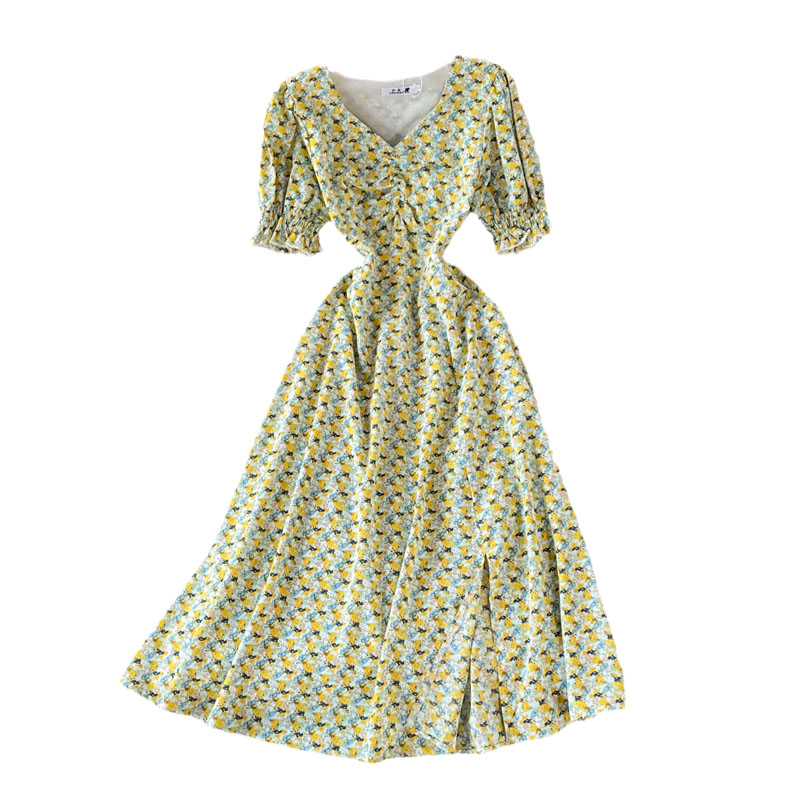 Floral chiffon dress in the summer of the new love to receive a word skirt waist super sweet fairy in the dress - Image 6