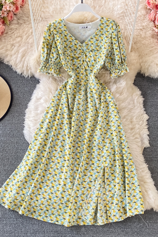 Floral chiffon dress in the summer of the new love to receive a word skirt waist super sweet fairy in the dress - Image 7