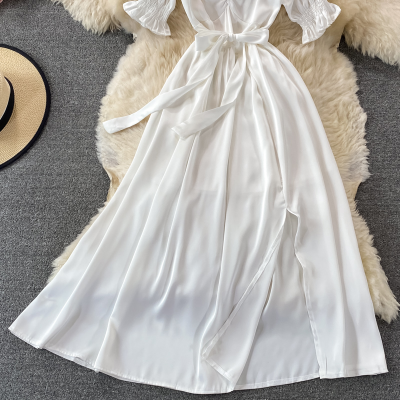 Young Sweet Split Square Collar Dress Female Summer Super Fairy Gentle Graceful Long Expansion Skirt White Fairy Skirt - Image 4