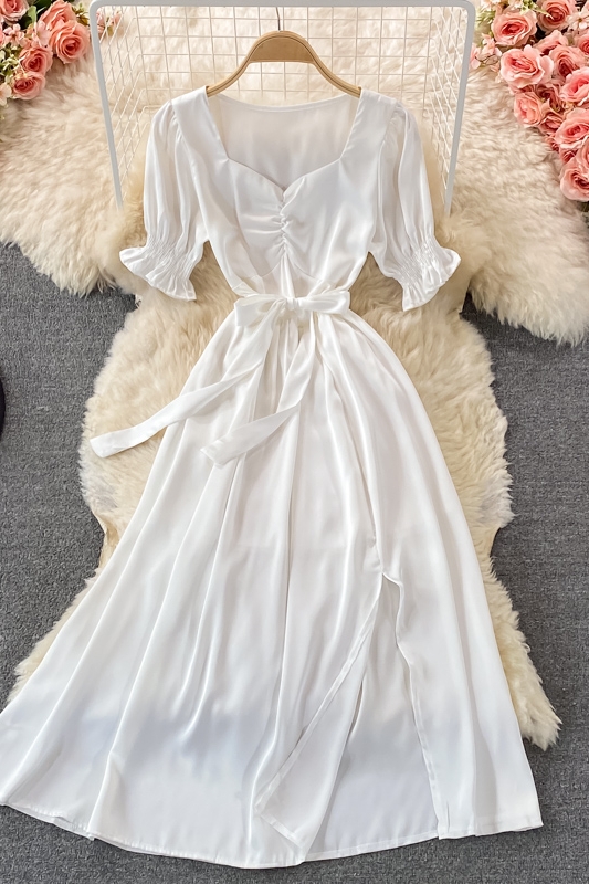 Young Sweet Split Square Collar Dress Female Summer Super Fairy Gentle Graceful Long Expansion Skirt White Fairy Skirt - Image 6