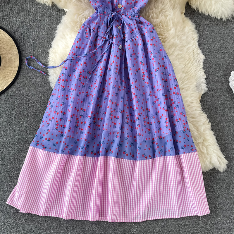 Gentle Floral Print V-neck Dress Summer New Fairy Lady Super Fairy Mori Style French Tight Waist First Love Dress - Image 4