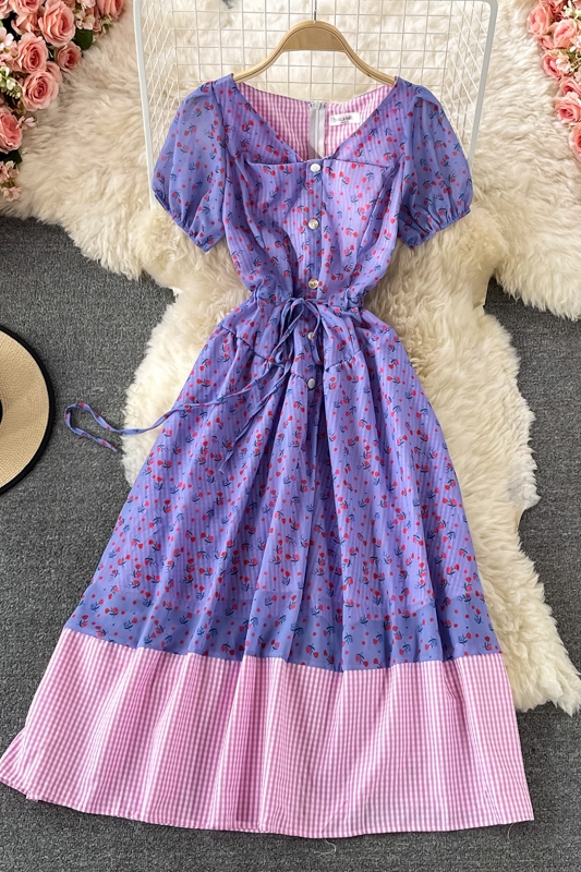 Gentle Floral Print V-neck Dress Summer New Fairy Lady Super Fairy Mori Style French Tight Waist First Love Dress - Image 7