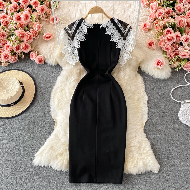 Autumn New Hepburn Style Doll Collar Embroidered Lace Slim Slimming Slit Dress Fashion Dress - Image 5